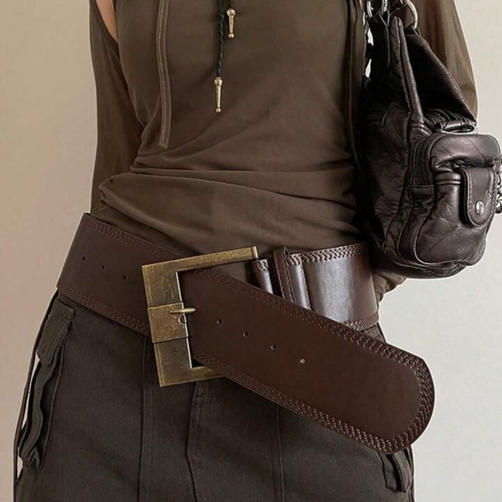 Brown Wide Belt with Large Buckle